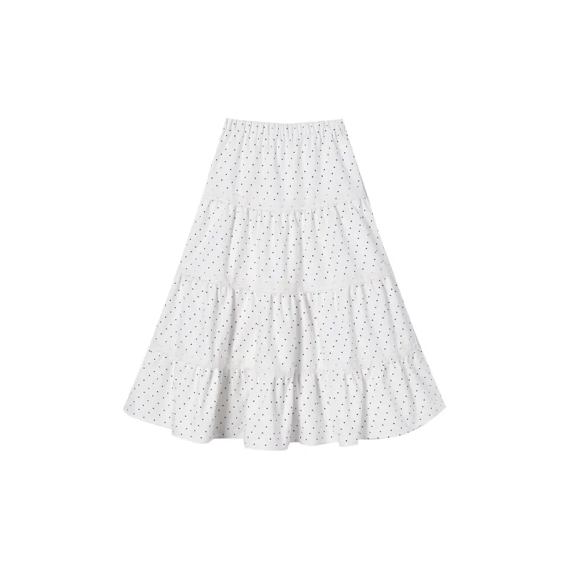 I'M ONE Casual Long Skirts Women's White Base With Black Spots-2