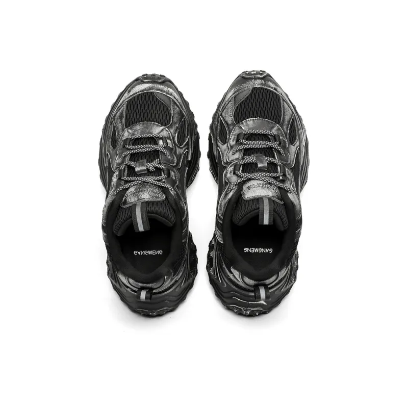 Hong Kong Meng Wear Resistant Height Increasing Slip Resistant Low Top Chunky Sneakers Unisex Black-4