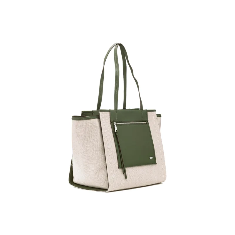 DKNY Cotton With Calfskin Tote Bag Shopping Bag Shoulder Bag Handbag Women's Olive Green-1