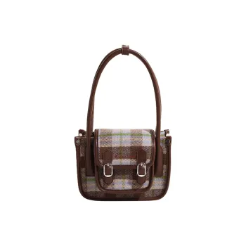 LOUIS ROYALN Woolen Shoulder Bag Regular Women's Coffee Plaid/Yellow Plaid