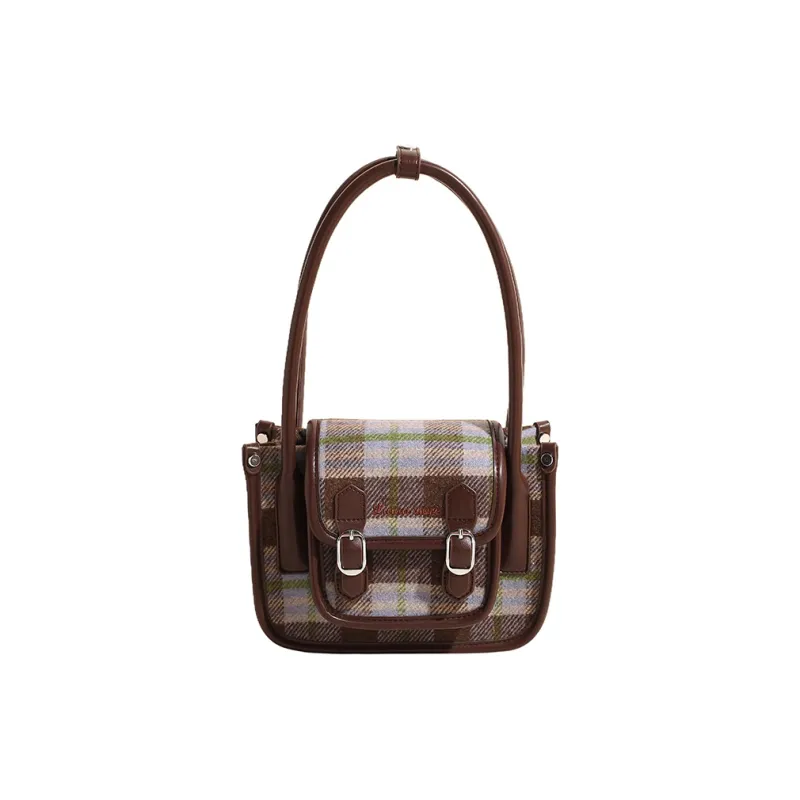LOUIS ROYALN Woolen Shoulder Bag Regular Women's Coffee Plaid/Yellow Plaid-0
