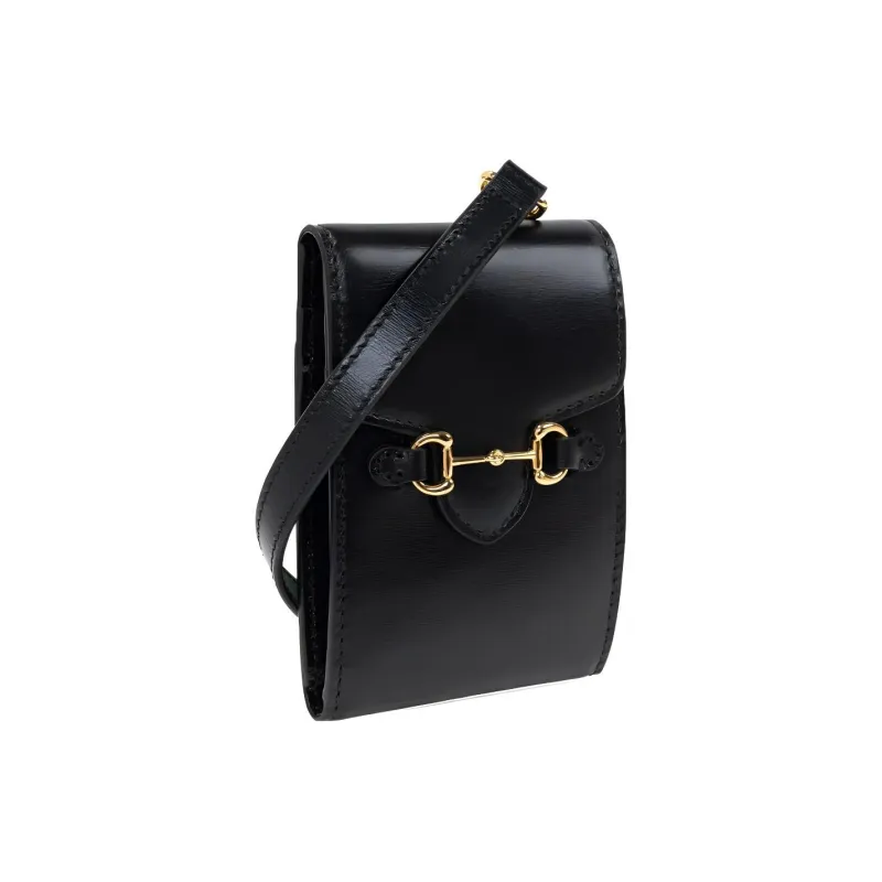GUCCI Horsebit 1955 Leather Shoulder Bag, Crossbody Bag, Handbag Card Holder, Wallet Unisex Black-1