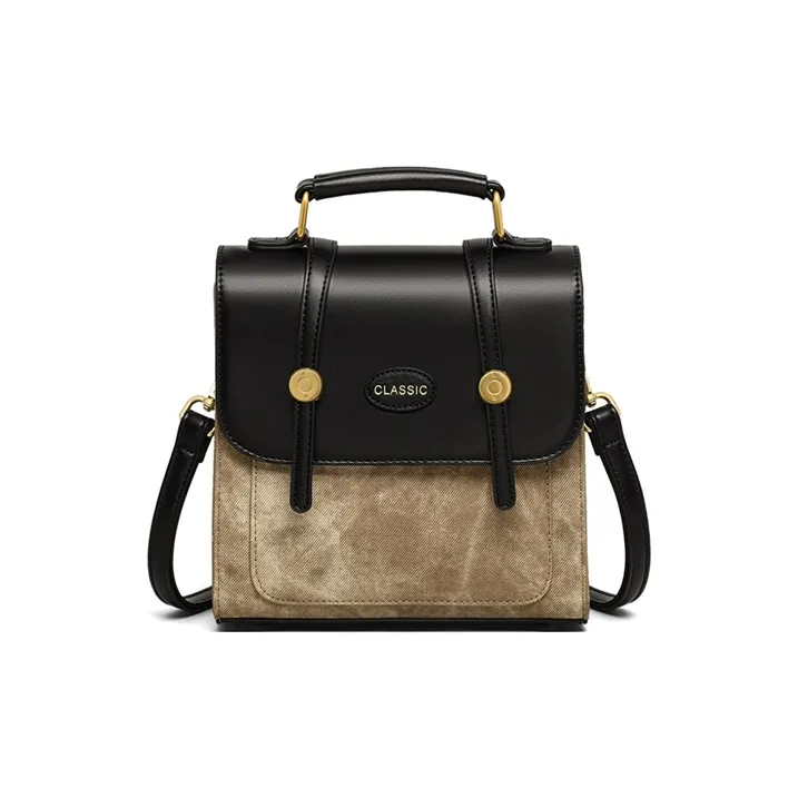 VINEY Synthetic Leather Shoulder Bag Crossbody Bag Backpack Regular Women's Khaki & Black-4