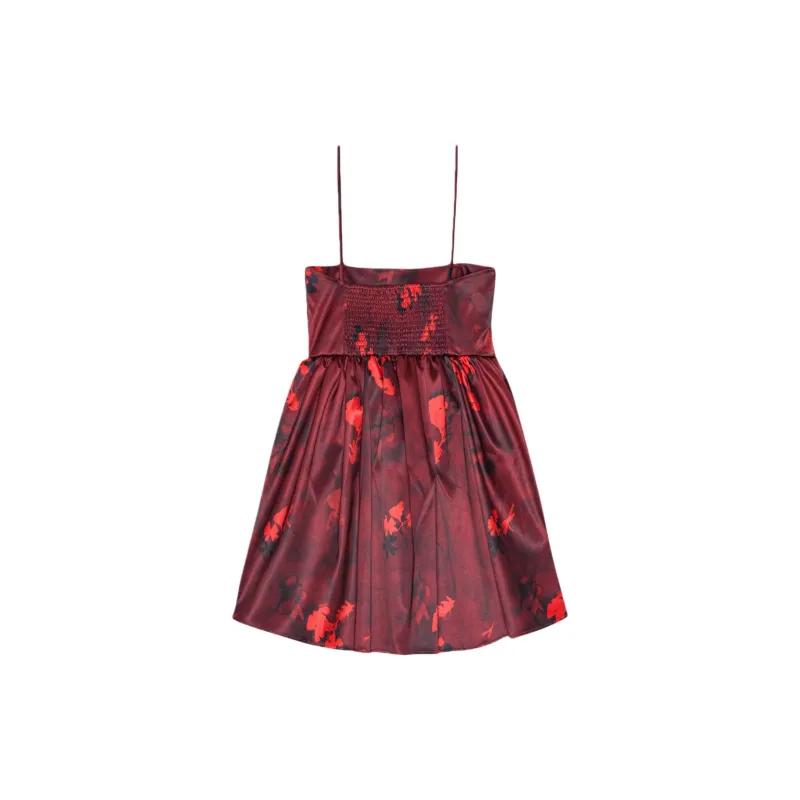 GANNI Floral Printed Satin Strap Mini Dress-1
