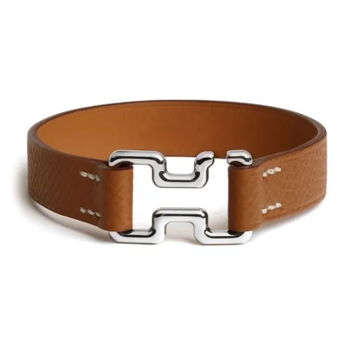 HERMES Leather Stainless Steel Bracelets Men's Brown