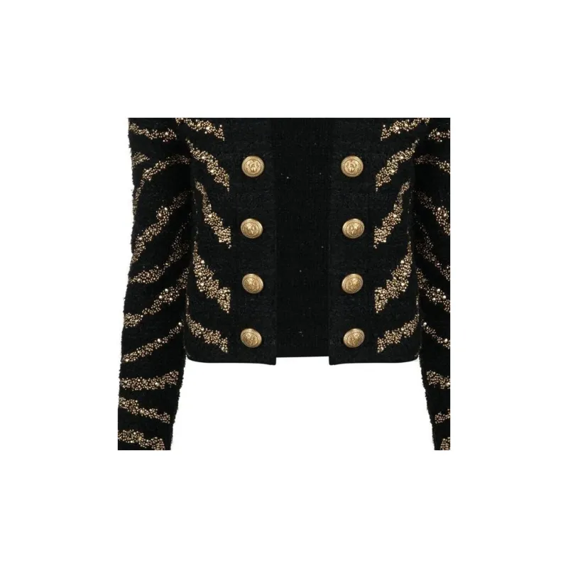 BALMAIN Striped Cardigan Coat-5