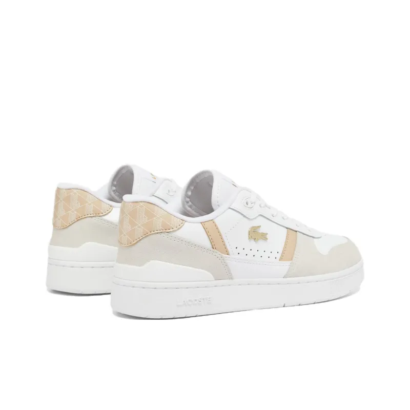 LACOSTE T-Clip Low-Top Skateboard Shoes Women's White Brown-2