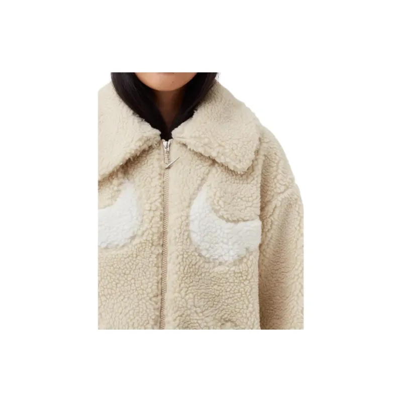 Nike Swoosh Full Zip Sherpa Jacket Beige/White-2