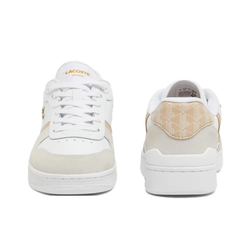 LACOSTE T-Clip Low-Top Skateboard Shoes Women's White Brown-3