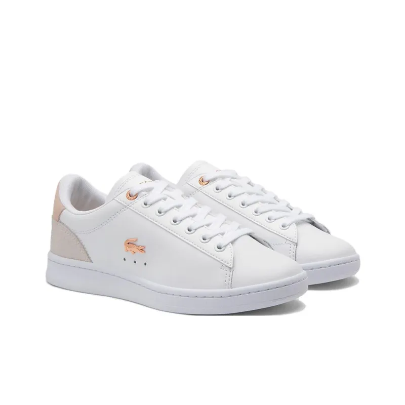 LACOSTE Carnaby Slip Resistant Low Top Skateboard Shoes Women's White Pink-1