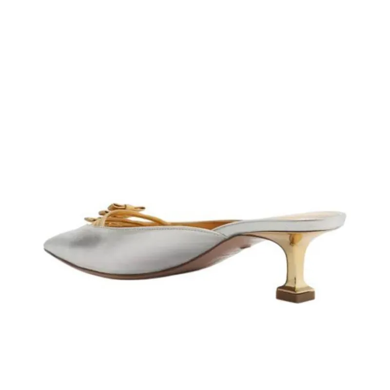Schutz Closed Toe Slippers 5cm Women's Silver-3