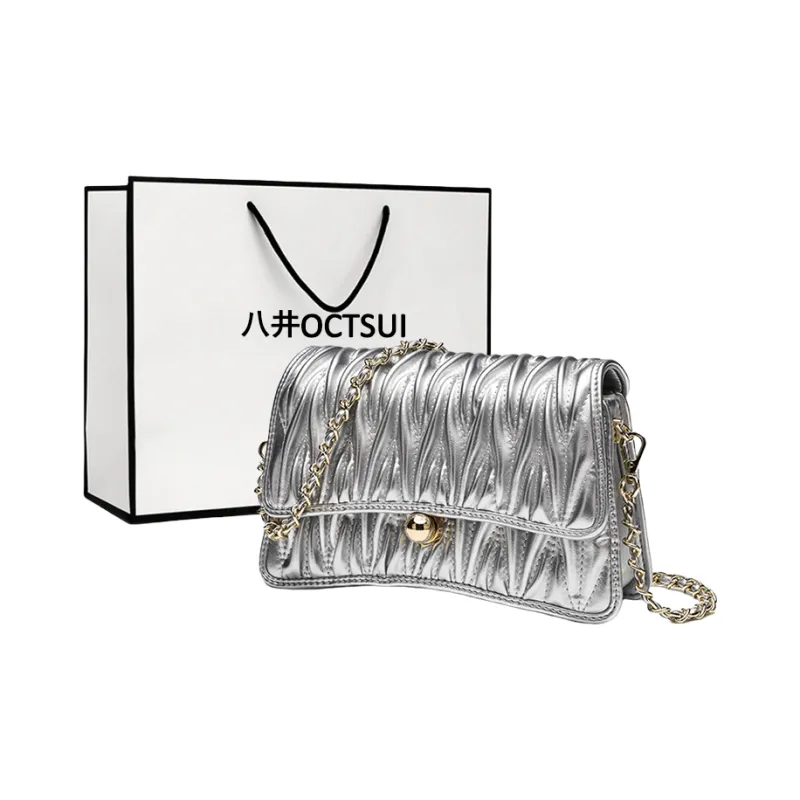 OCTSUI Cow Leather Shoulder Bag Regular Women's Ecru Black/Crystal Pink/Silver-18