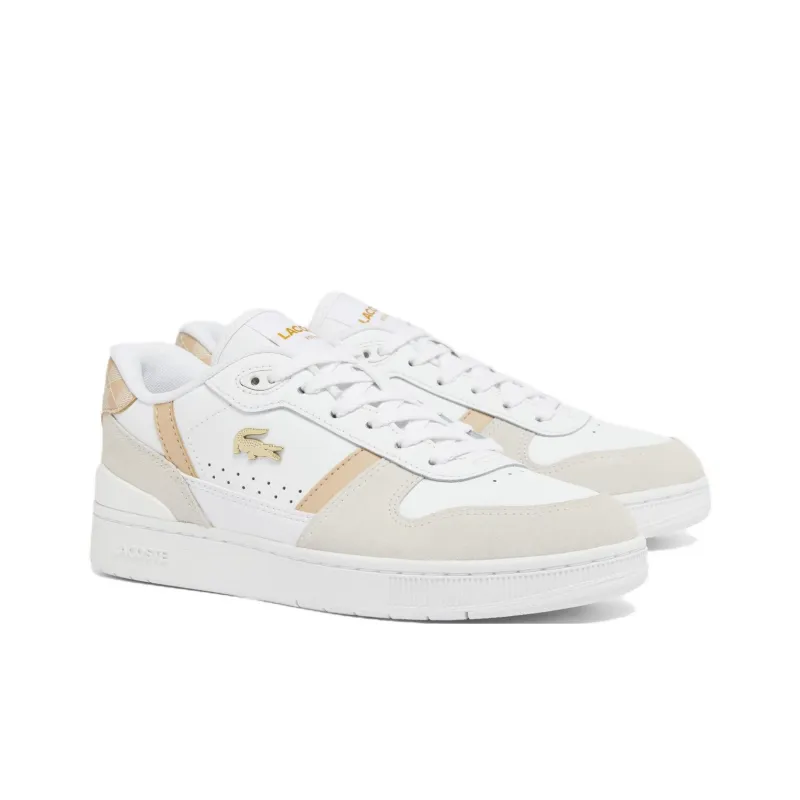 LACOSTE T-Clip Low-Top Skateboard Shoes Women's White Brown-1