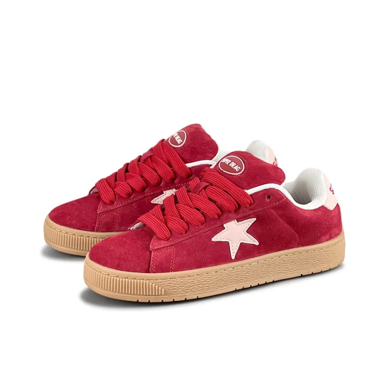 LuzaoT SUPER DRAG Anti Slip Wear Resistant Low Top Skateboard Shoes Women's Angora Red-2