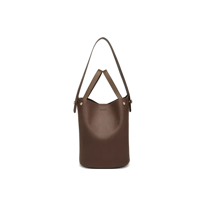 ST&SAT Synthetic Leather Shoulder Bag, Bucket Bag, Handbag Women's Coffee/Red Brown/Green-0