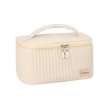Worm's Home Leather Makeup Bag Women's Cream White/Mocha/Cherry Blossom Pink