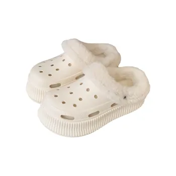 Thin Strips Cotton Slippers Women's, Cream White