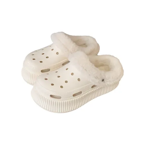Thin Strips Cotton Slippers Women's, Cream White