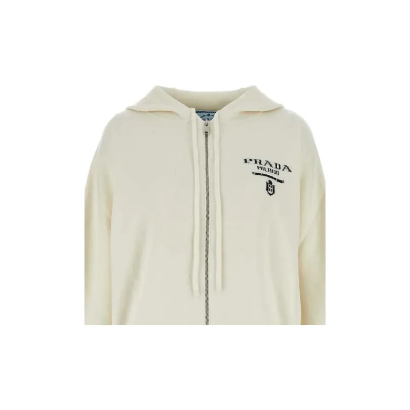 PRADA Zip-Up Drawstring Knitted Hoodie-2