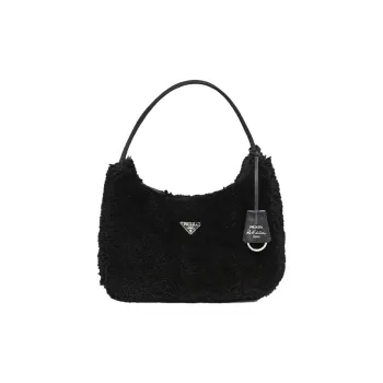 PRADA Shearling Shoulder Bag Women's Black