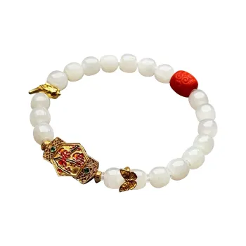 Cuiya Golden Building Hetian Jade Bracelets Pale Greenish White Jade Unisex
