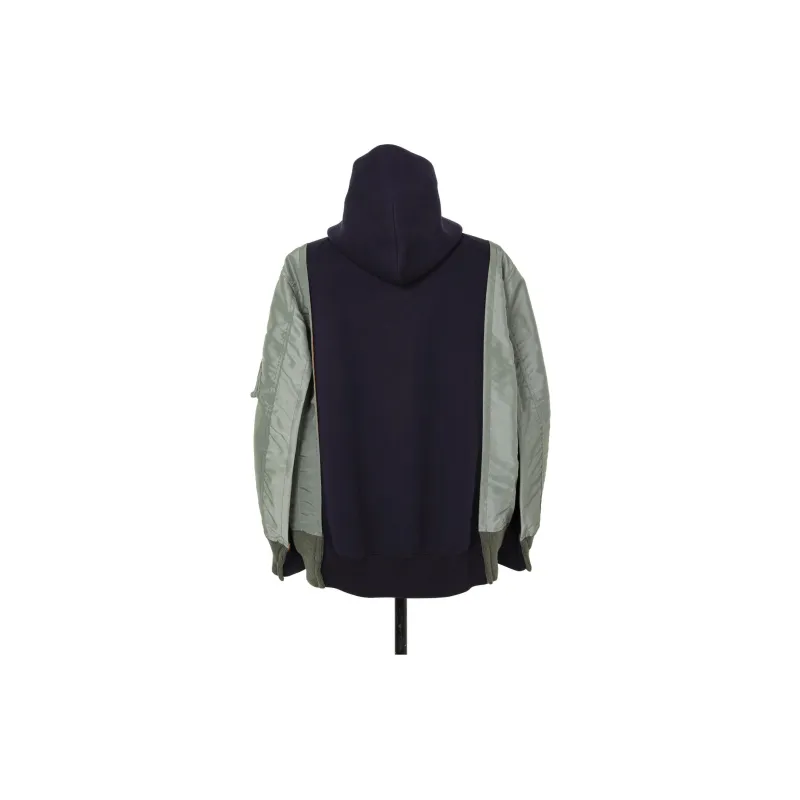 Sacai Panelled Zip Up Drawstring Hoodie-1
