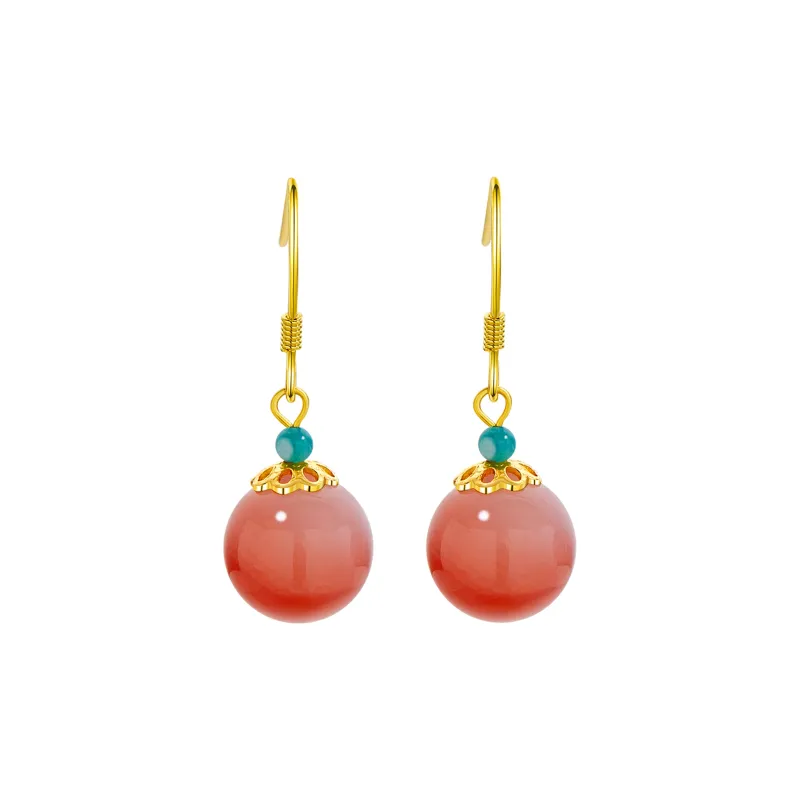Lao Feng Xiang Hetian Jade Earrings Green Jade Women's-7