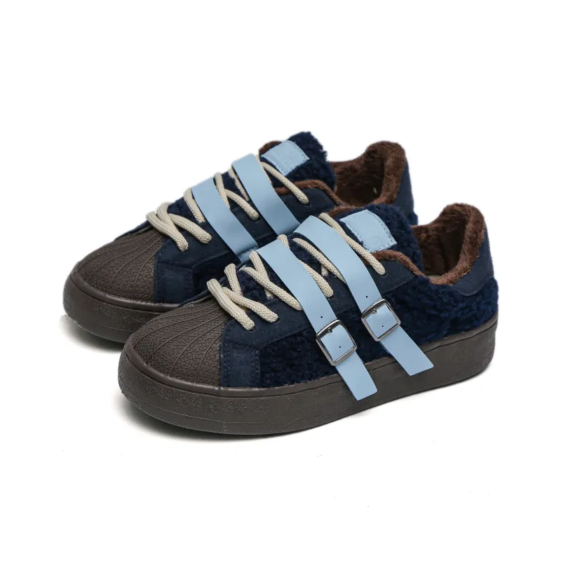 TUOPIN Anti-Slip Wear-Resistant Low-Top Skateboard Shoes Women's Blue Brown-13