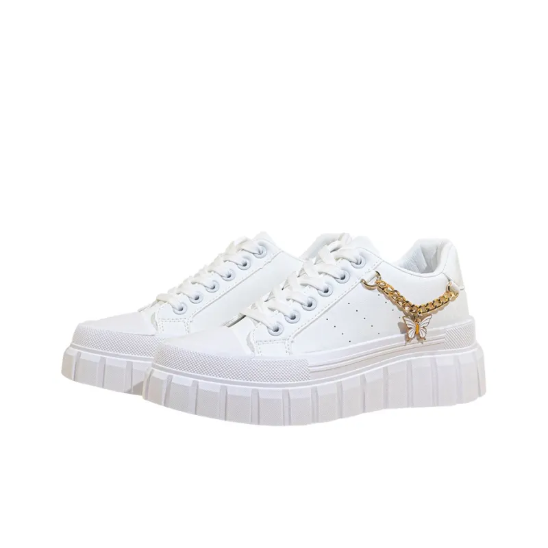 MCKP Lightweight Anti Slip And Wear Resistant Low Top Skateboard Shoes Women's White-4