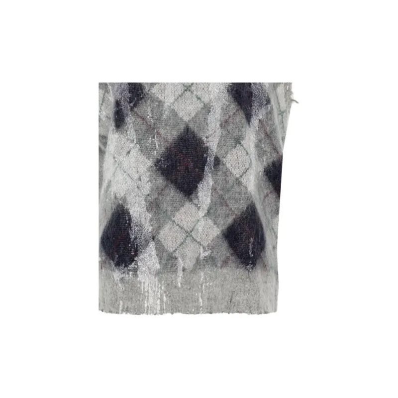 R13 Oversized Sweater Argyle Check Vest-2
