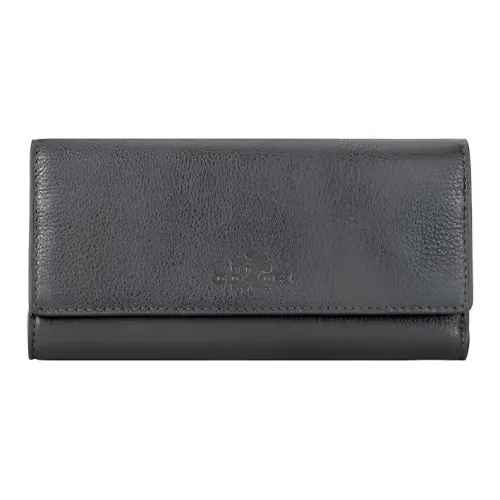 COACH Trifold Wallet Pebbled Leather Wallet Women's Black