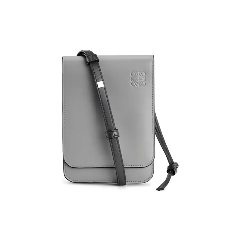 LOEWE Gusset Smooth Calf Leather Shoulder Bag Crossbody Bag Men's Gray-0