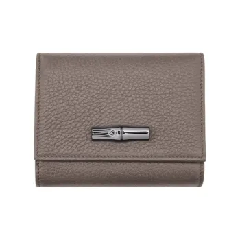 LONGCHAMP Roseau Essential Cow Leather Card Holder Wallet Women's Gray
