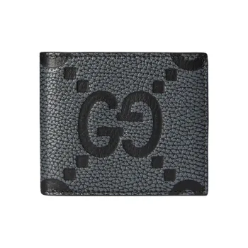 GUCCI Grained Leather Wallet Large Size Men's Dark Gray & Black