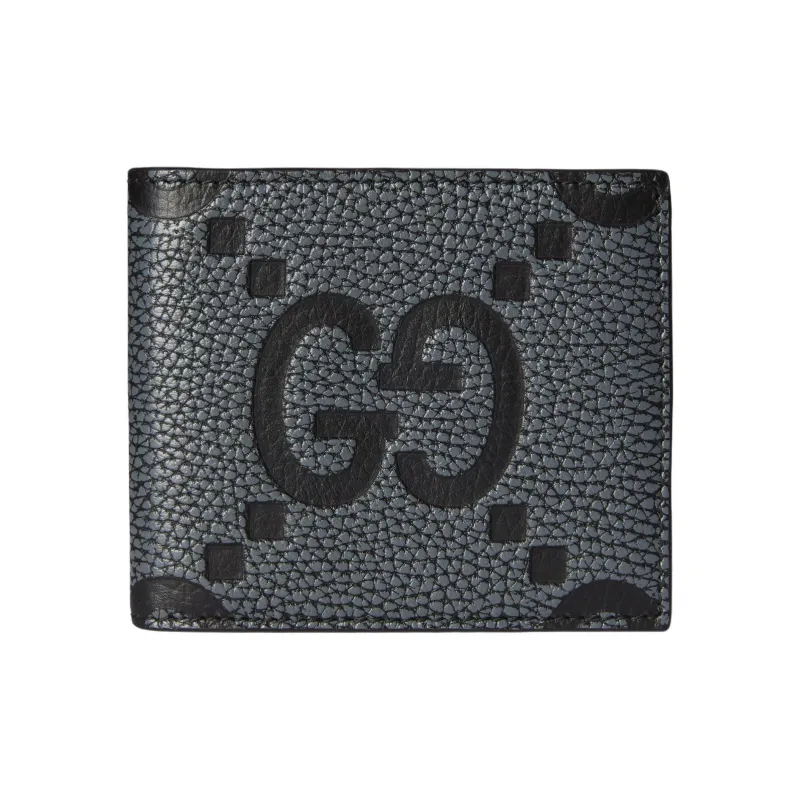 GUCCI Grained Leather Wallet Large Size Men's Dark Gray & Black-0