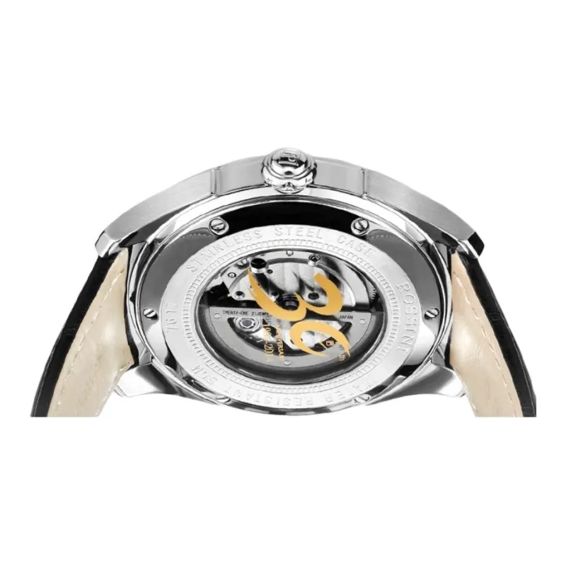 ROSSINI Mechanical Movement Cowhide Strap Watch Men's Watches Silver Dial-1