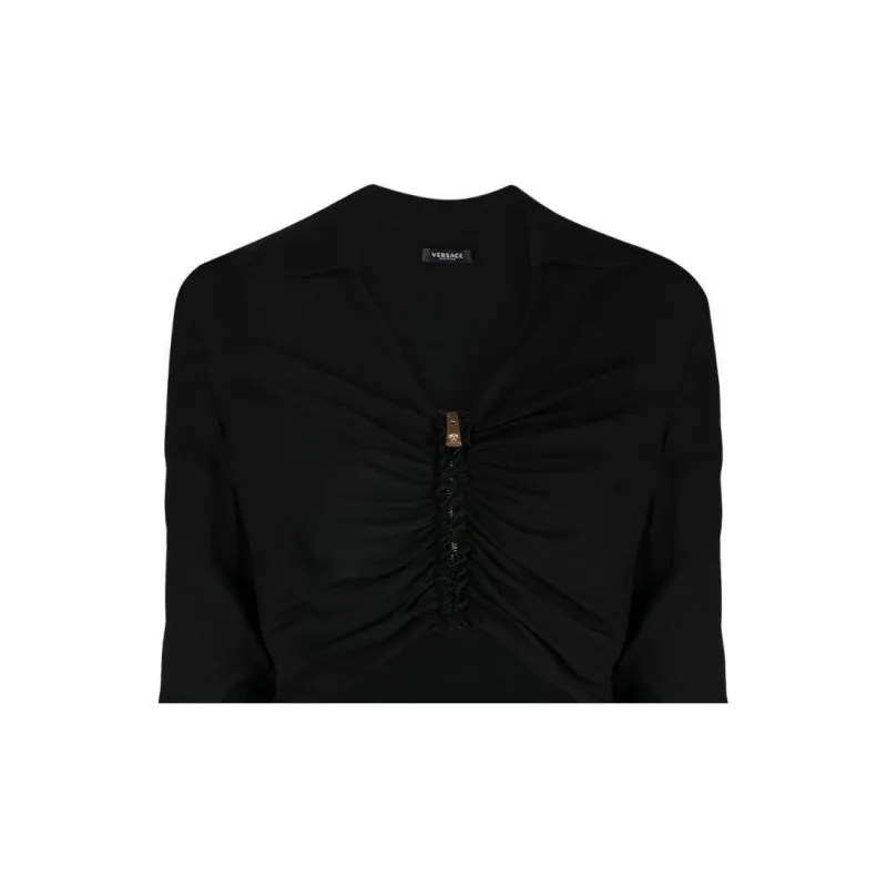 VERSACE Medusa Zipped Ruched Cropped Shirt-3