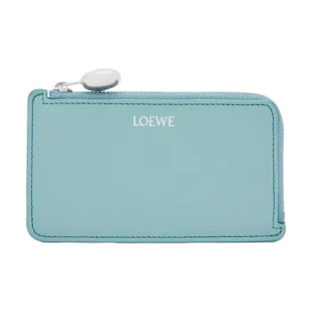 LOEWE Pebble Bucket Shiny Nappa Calfskin Card Holder Women's Aqua Blue