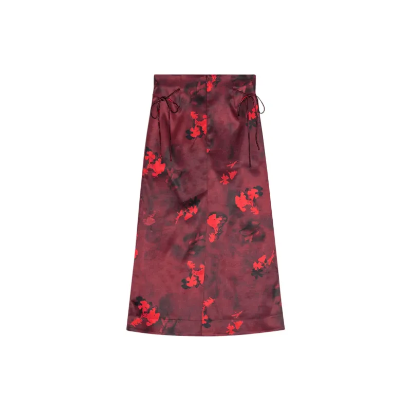 GANNI Printed Satin Maxi Skirt-1