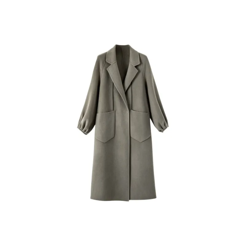 Late White Wool Coat Women's Gray Green-1