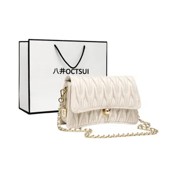 OCTSUI Cow Leather Shoulder Bag Regular Women's Ecru Black/Crystal Pink/Silver
