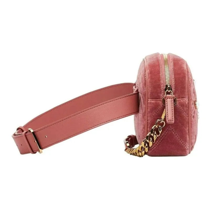 MCM Velvet One Shoulder Crossbody Fanny Pack Small Size Women's Pink-2