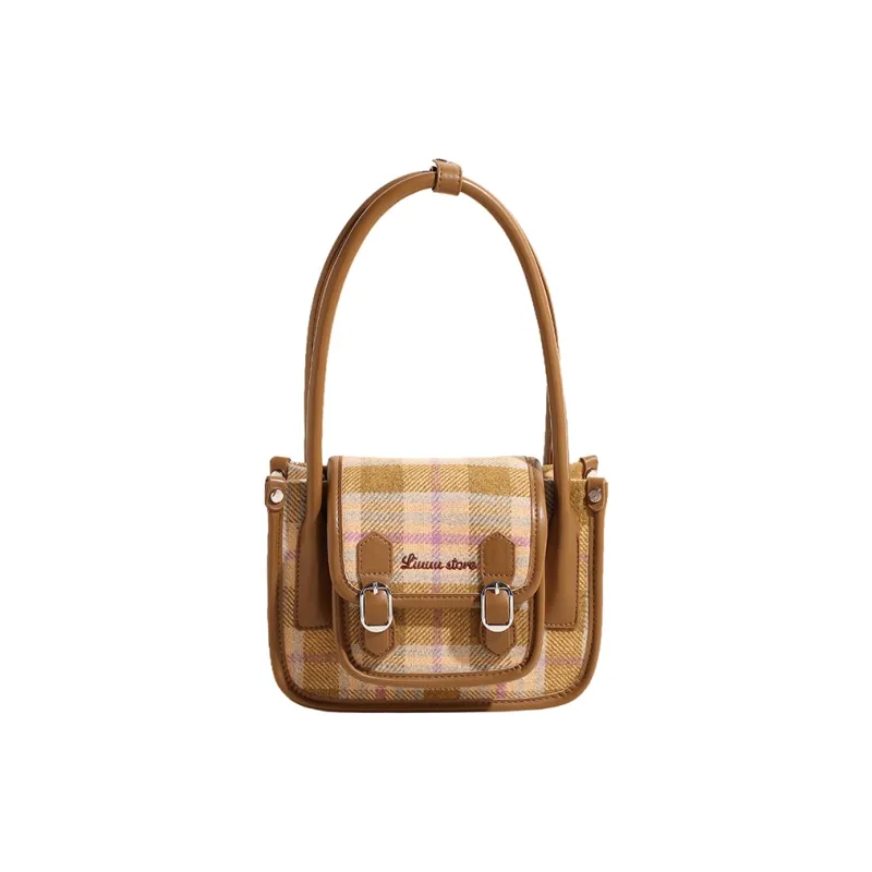 LOUIS ROYALN Woolen Shoulder Bag Regular Women's Coffee Plaid/Yellow Plaid-3