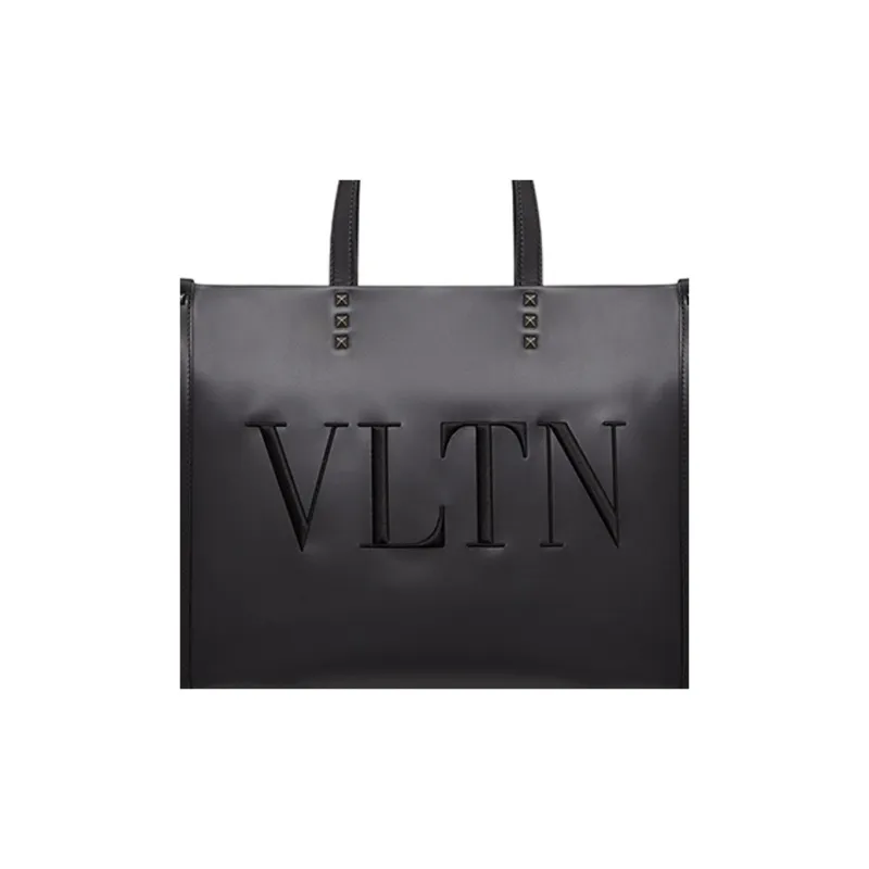Valentino VLTN Cow Leather Patchwork With Embroidery Tote Bag Shopping Bag Handbag Men's Black-3