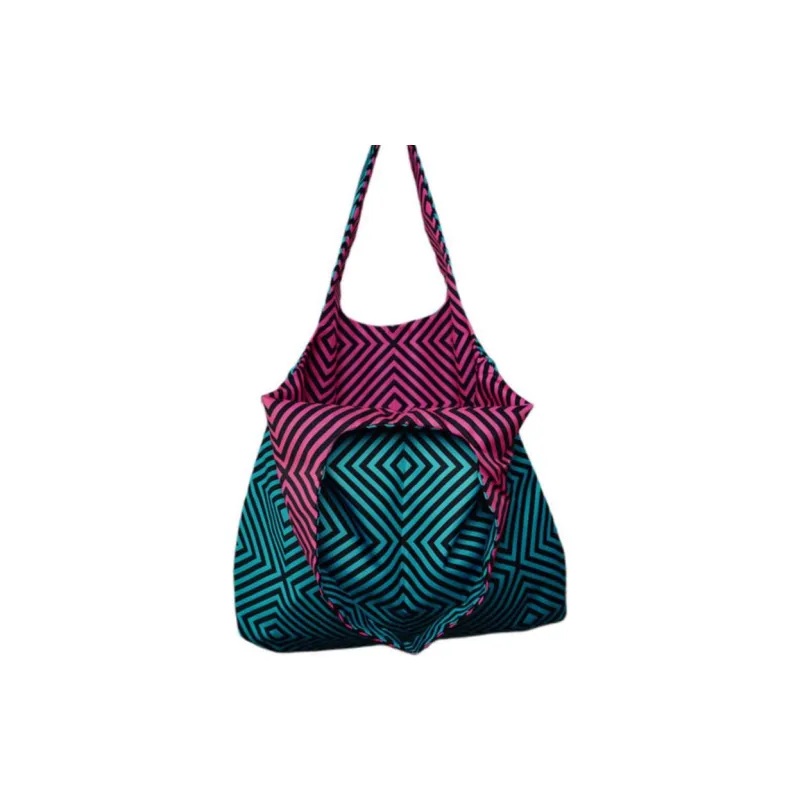 GAGA EQUIPMENT Nylon Tote Bag, Shopping Bag, Handbag, Shoulder Bag Tubas Unisex Blue Pink Diamond Pattern-0