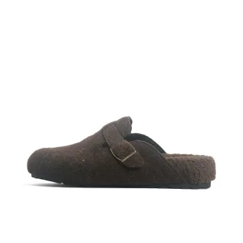 CHENTER KATER Rubber Sole Fuzzy Abrasion Resistant Wrap toe Slippers Women's Coffee Boken Open Heel Slippers