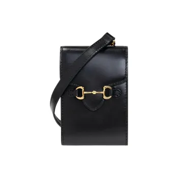 GUCCI Horsebit 1955 Leather Shoulder Bag, Crossbody Bag, Handbag Card Holder, Wallet Unisex Black