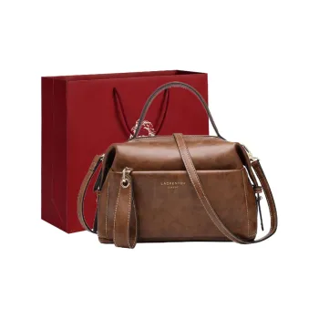 Old Man's Head Cow Leather One Shoulder Handbags Medium Size Women's Caramel Brown