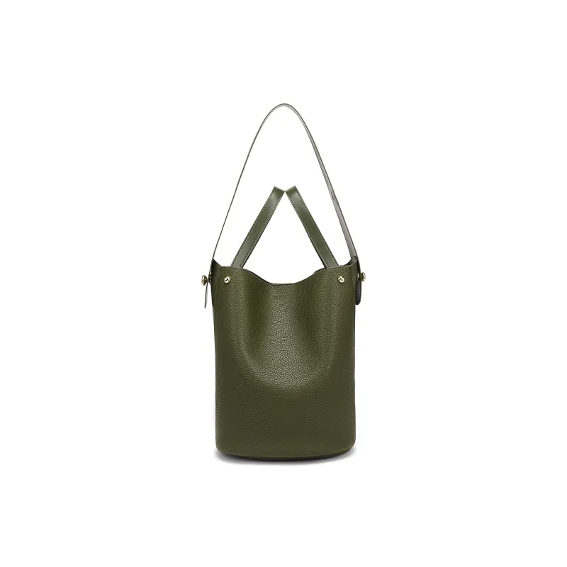 ST&SAT Synthetic Leather Shoulder Bag, Bucket Bag, Handbag Women's Coffee/Red Brown/Green-10