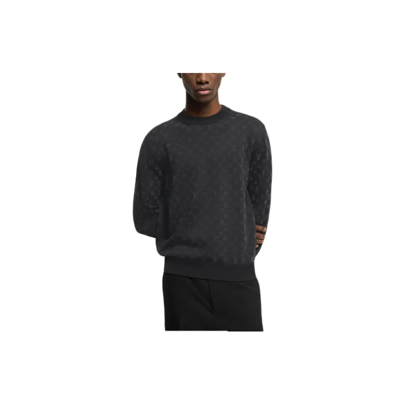 LOUIS VUITTON Monogram Embellished Wool Evening Crewneck-3